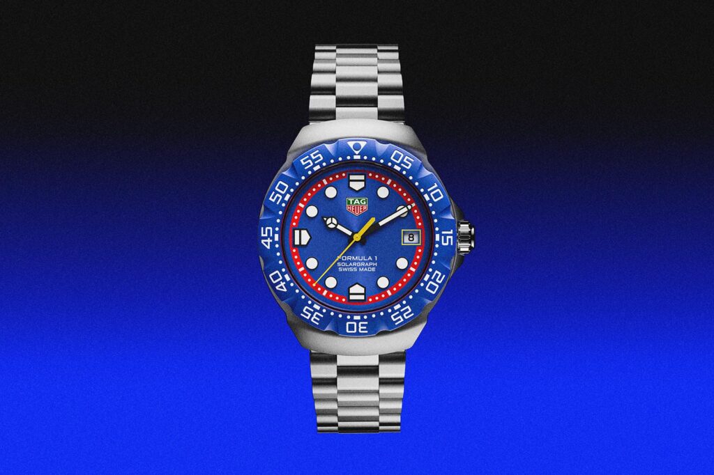 TAG Heuer Formula 1 Solargraph x Oracle Red Bull Racing watch with blue dial and stainless steel bracelet