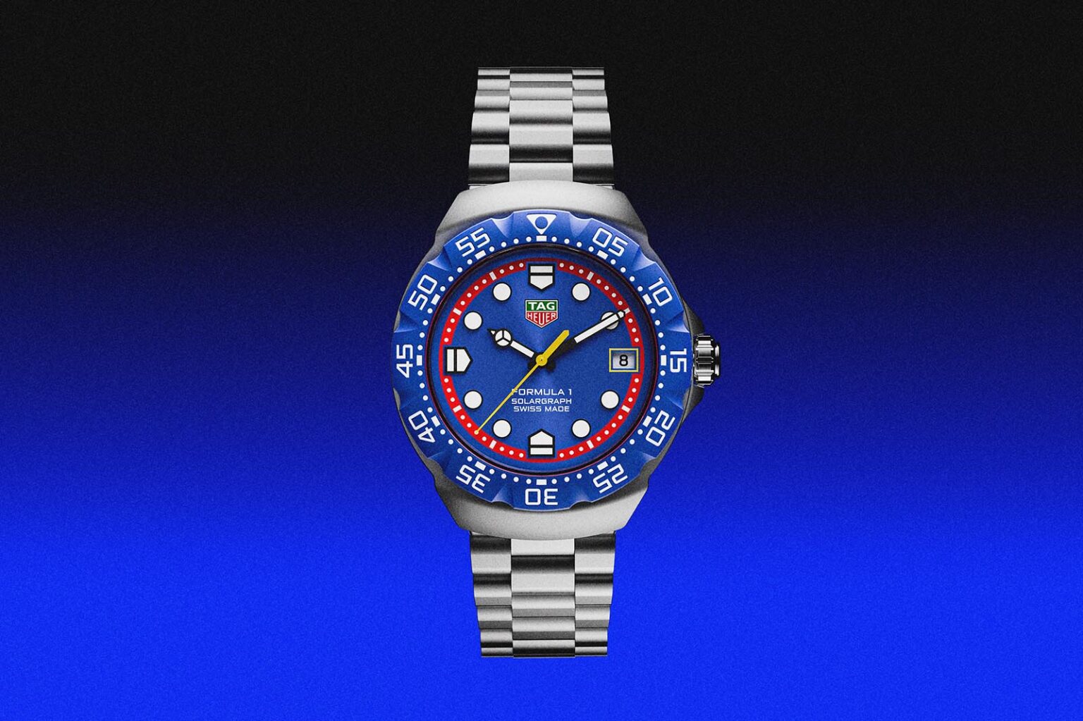 TAG Heuer Formula 1 Solargraph x Oracle Red Bull Racing Marks Ten Years on Track TAG Heuer Formula 1 Solargraph x Oracle Red Bull Racing watch with blue dial and stainless steel bracelet