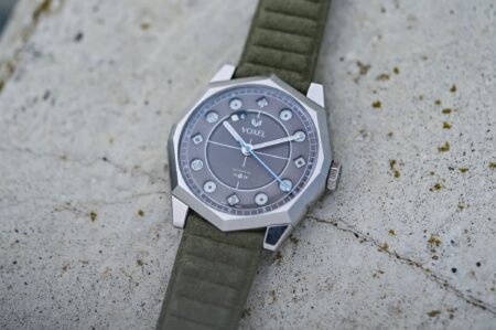 Voxel Meridion VX01-E watch with angular case and layered jumping display dial