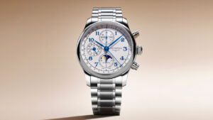 Longines Master Collection Chrono Moonphase with silver dial and blue Arabic numerals