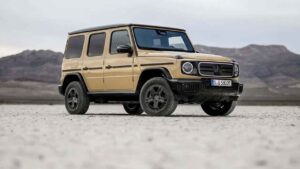 2027 Mercedes-Benz G 580 Electric luxury SUV driving on a road
