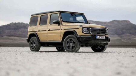 Mercedes-Benz G 580 Electric gains efficiency and faster charging for 2027 2027 Mercedes-Benz G 580 Electric luxury SUV driving on a road