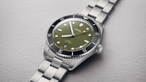 Oris Divers Date watch with olive-green dial and black bezel