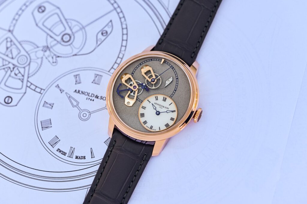 Arnold & Son DSTB Stop-Seconds with exposed true seconds mechanism on the dial