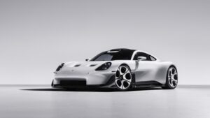 Porsche Mission S Concept mid-engine supercar study with circular headlamps and wide fenders
