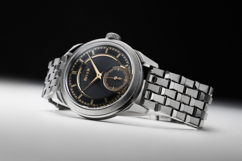 Biver AB steel watch with onyx dial and 2N gold display