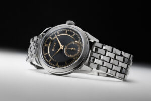 Biver AB steel watch with onyx dial and 2N gold display