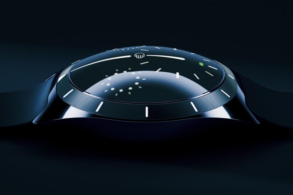 Ressence Type 10 watch with dark blue titanium case and orbital oil-filled dial