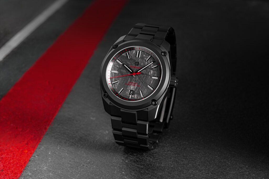 Formex Essence Ceramica Dark Matter Redshift watch with black ceramic case, dark meteorite dial and red accents