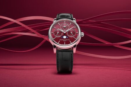 Frederique Constant Adds a Burgundy Dial to Its Classic Perpetual Calendar Manufacture Frederique Constant Classic Perpetual Calendar Manufacture with burgundy dial
