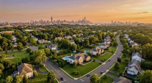 Residential street in New Jersey with homes suited to a real estate market article