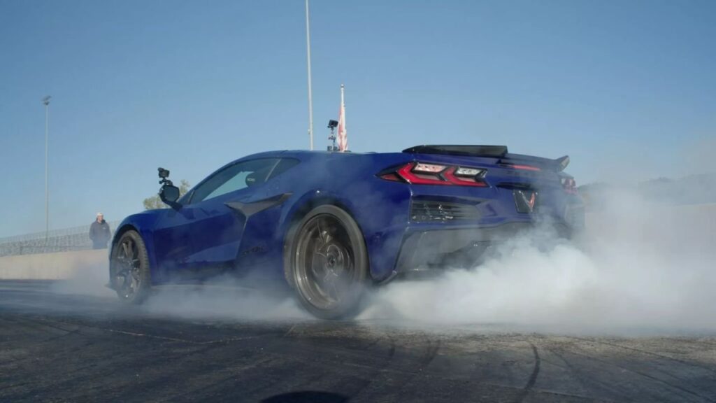 Why the C8 Corvette Still Doesn’t Have a Manual Gearbox C8 Corvette shown from the rear three-quarter angle on a road