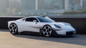 Porsche Mission S mid-engine supercar concept on a dark studio background