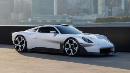 Porsche Mission S Will Stay Away From Full Electric Power Porsche Mission S mid-engine supercar concept on a dark studio background