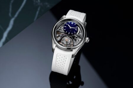 H. Moser & Cie. Gives Its Skeleton Tourbillon an Aventurine Saquon Barkley Edition H. Moser & Cie. Pioneer Cylindrical Tourbillon Skeleton Aventurine Saquon Barkley Edition with aventurine subdial and white rubber strap