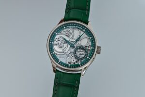 Renaud Tixier Monday Skeleton watch with an openworked movement and coloured accents
