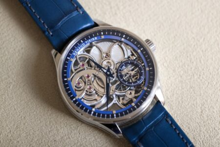 Renaud Tixier Monday Skeleton watch in white gold with openworked dial