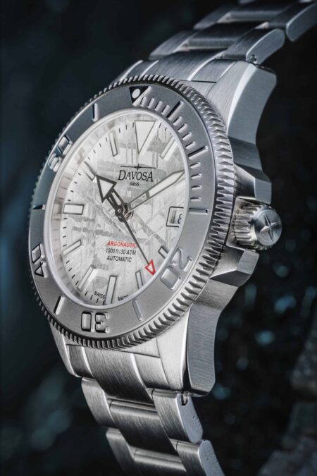 DAVOSA Argonautic Meteorite dive watch with silver Muonionalusta meteorite dial on stainless steel bracelet
