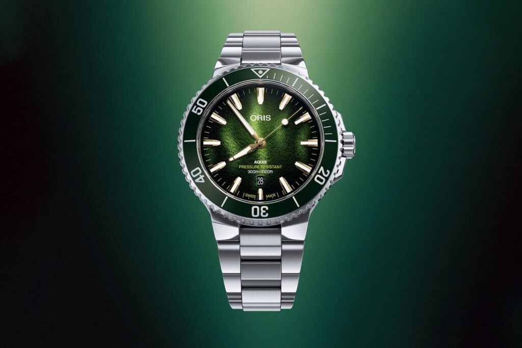 Oris Brings a Kelp Forest Dial to the Aquis Date Oris Aquis Date Kelp Forest Limited Edition with textured green dial and steel bracelet