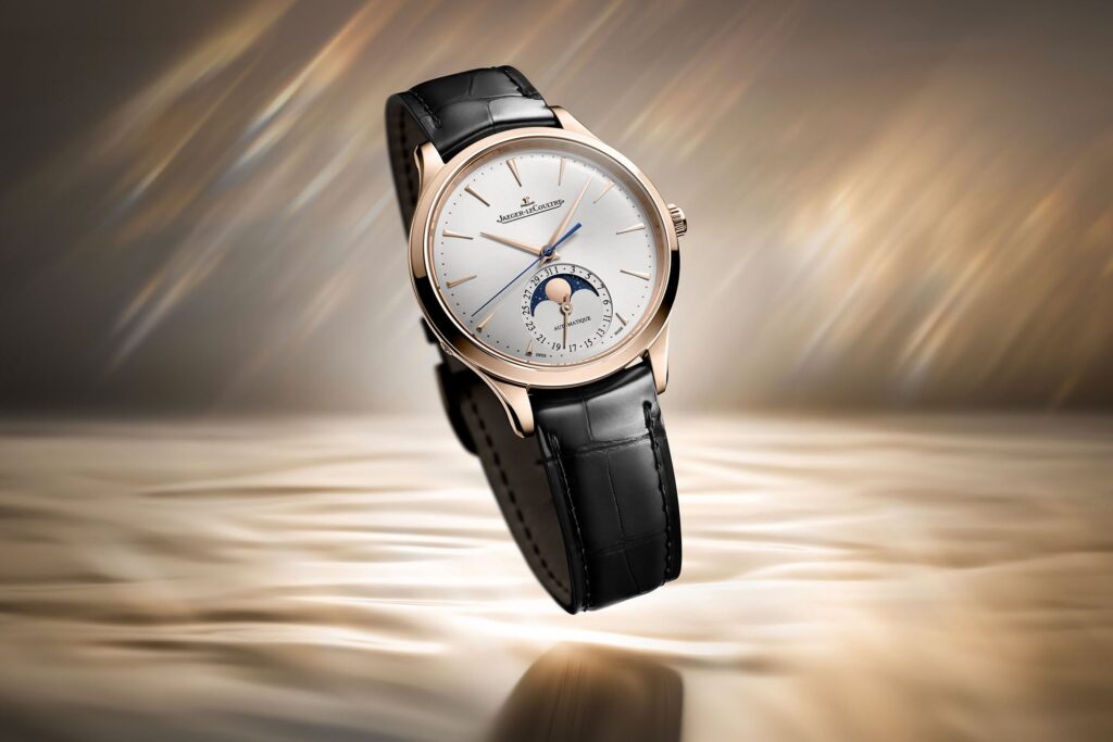 Jaeger-LeCoultre Master Ultra Thin Moon 36mm in pink gold with silver dial and black alligator strap