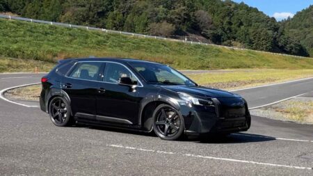 Subaru’s 500 hp AWD Prototype Points to Its Independent EV Future Subaru EV platform prototype based on an Outback wagon body at a test track