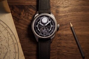 Yema Spacegraf Heure Sidérale Tourbillon Volant Millésime 2026 with black astronomical dial and titanium case