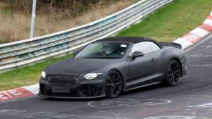 Matte black Bentley Supersports Convertible prototype testing at the Nürburgring