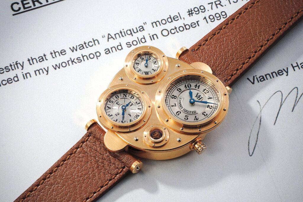 Vianney Halter’s Antiqua Finally Meets Its Moment Vianney Halter Antiqua perpetual calendar with riveted porthole dials