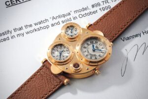 Vianney Halter Antiqua perpetual calendar with riveted porthole dials