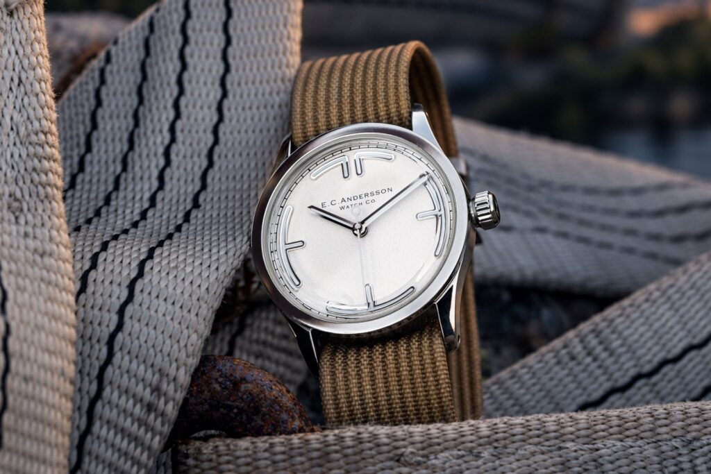 E.C. Andersson Cpt watch with textured dial and compact round case