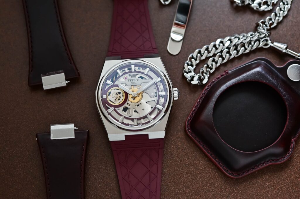 Tissot Gives the PRX a Bigger Skeletonised Form for Damian Lillard Tissot PRX Skeleton Damian Lillard Special Edition with burgundy skeleton dial