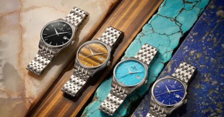 Perrelet Brings Natural Stone Dials to the 39 mm Weekend Perrelet Weekend natural stone dial watches in turquoise, lapis lazuli, tiger’s eye and black onyx