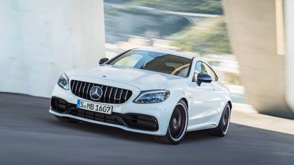 Mercedes-AMG C63 performance sedan on a road