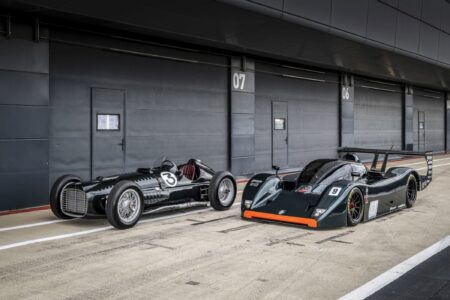 Restored BRM P351 Group C prototype in British Racing Green with orange nose