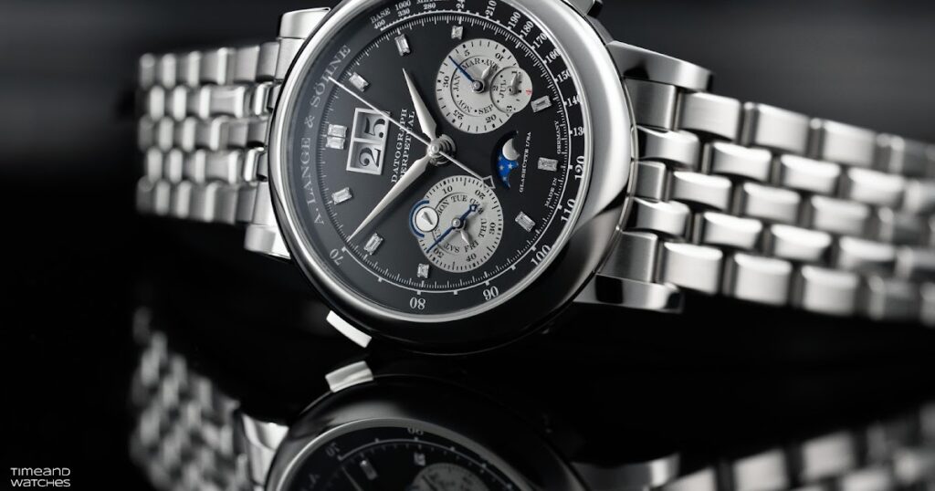 A. Lange & Söhne Datograph Perpetual reference 410.136E in platinum with black dial and diamond hour markers