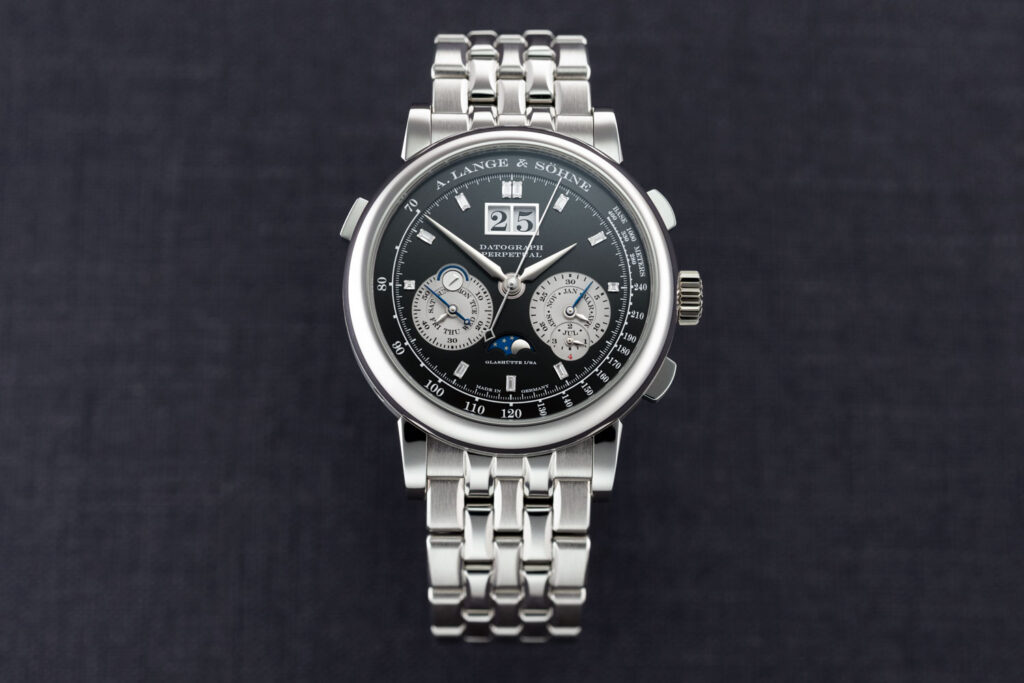 A. Lange & Söhne Datograph Perpetual in platinum with black dial and diamond hour markers