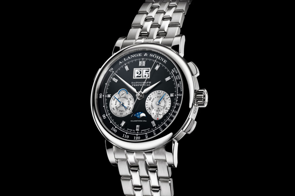 A. Lange and Sohne Datograph Perpetual platinum anniversary edition with diamond hour markers