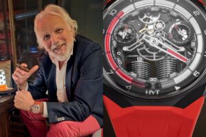 Lucien Vouillamoz with an HYT watch using a liquid time display