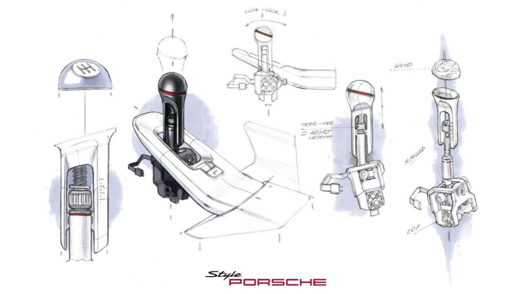 Porsche performance car gear selector concept with a simulated manual shift lever