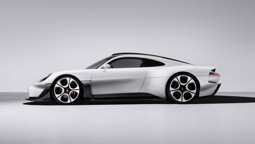 Porsche 911 seen from the front in a studio-style setting