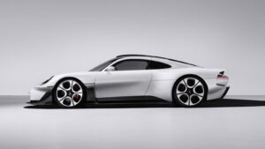 Porsche 911 seen from the front in a studio-style setting