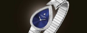 Chaumet Joséphine Aigrette Ref. W85845 with blue dial, diamond bezel and faceted steel bracelet