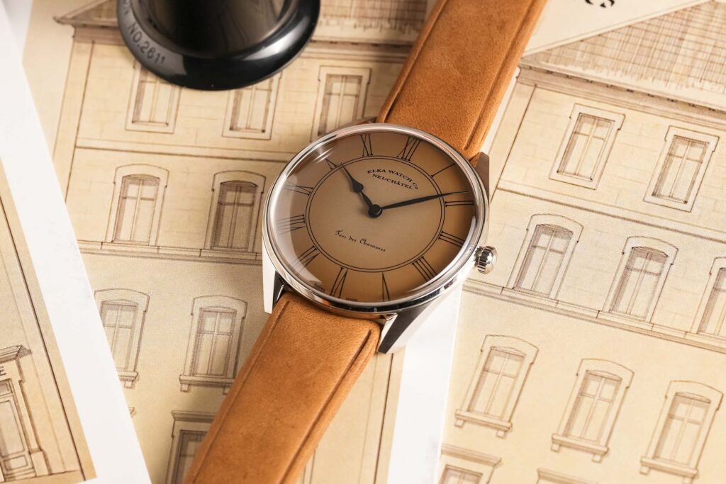 Elka Watch Co. Tour des Chavannes vintage-inspired automatic watch with Roman numeral dial