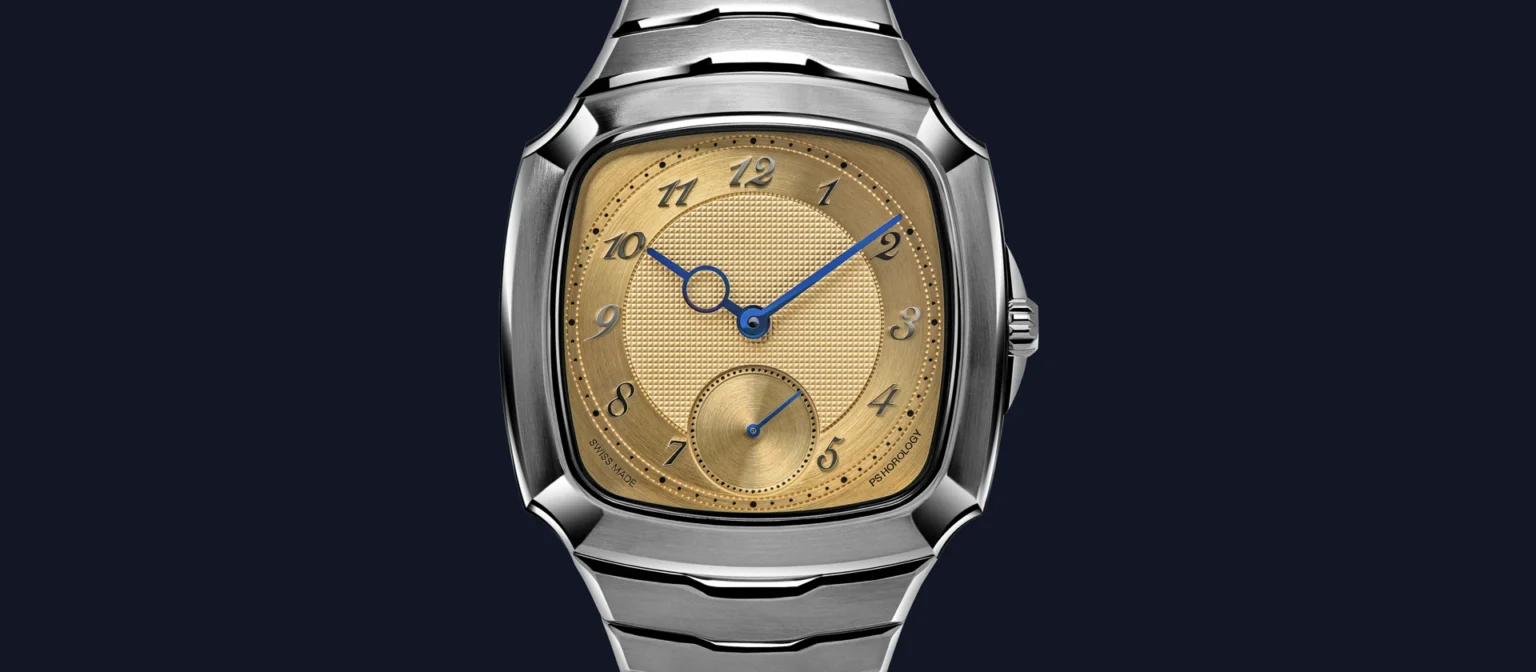 PS Horology Tsuba En watch with tsuba-inspired steel case and gold guilloché dial
