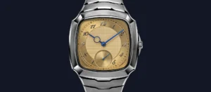 PS Horology Tsuba En watch with tsuba-inspired steel case and gold guilloché dial