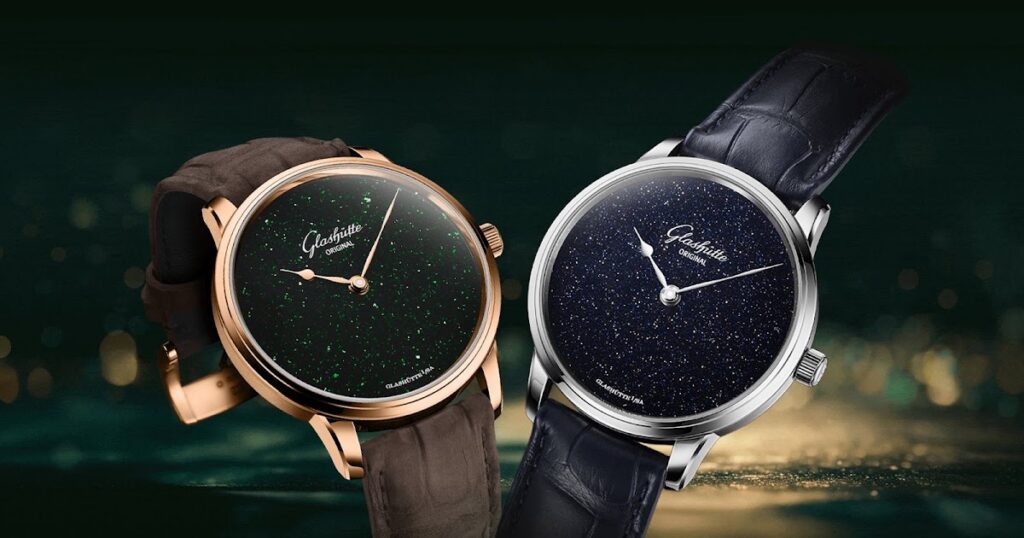 Glashütte Original Senator Aventurine Art Nouveau Green and Art Déco Blue watches