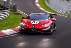 BYD Yangwang U9 Xtreme electric hypercar at speed on a long straight road