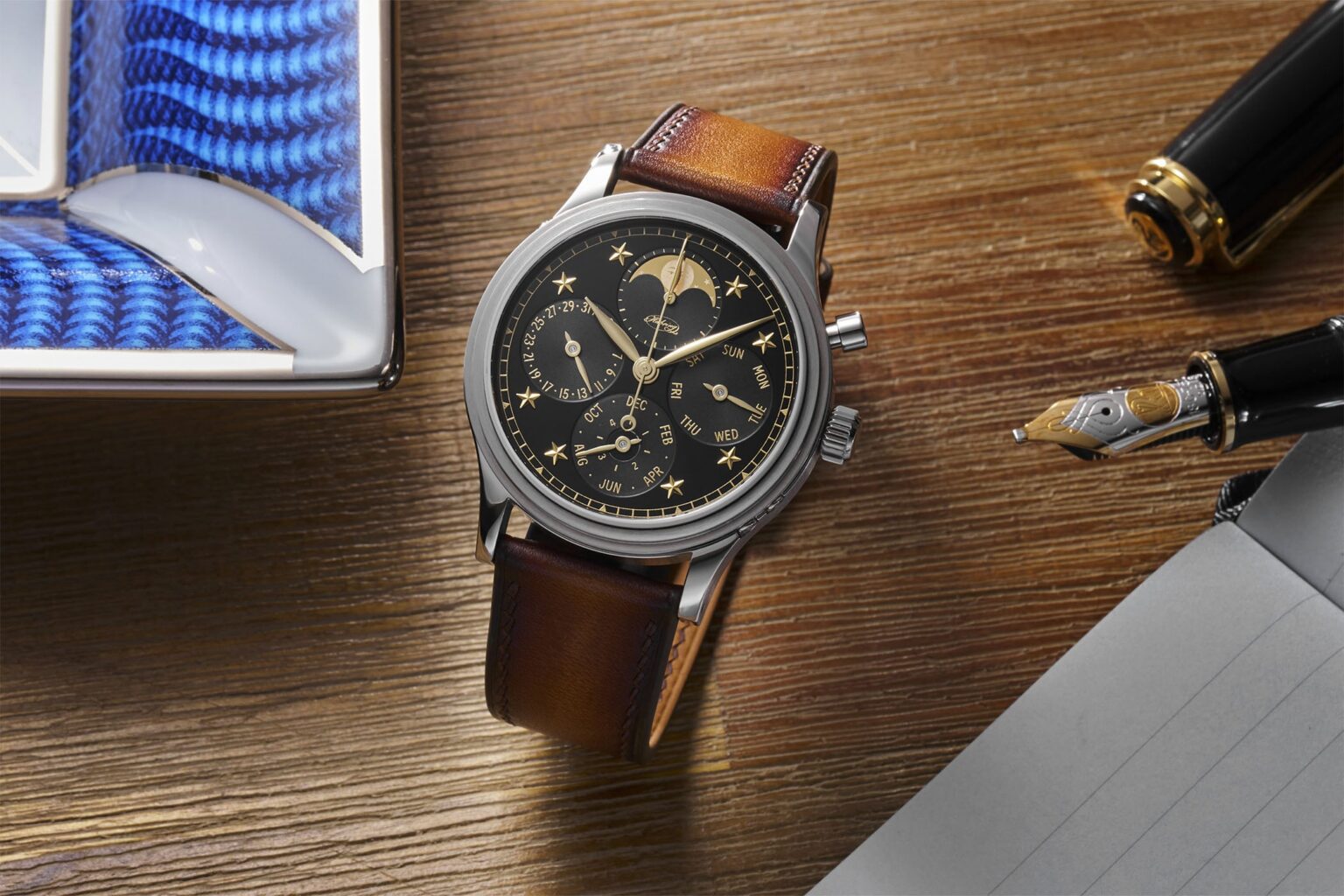 Habring² and SJX Close Their Trilogy With a Star-Dial Perpetual Chronograph Habring² x SJX Chrono Felix Perpetual Star with black gilt-style dial and gold star hour markers