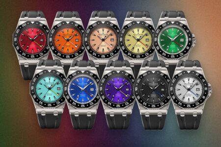 Oceaneva Dodeca-Trench Grade 5 titanium GMT dive watch with wave dial and black ceramic bezel