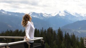 Ambassador Suite terrace at Crans Ambassador overlooking the Swiss Alps in Crans-Montana
